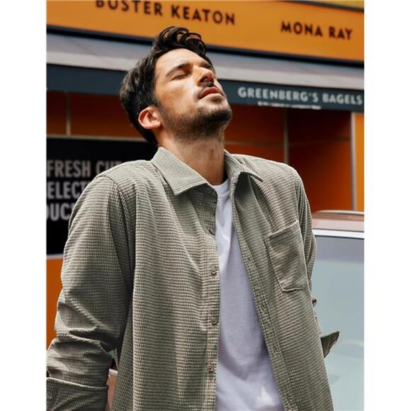 Men's Button Down Shirt Texture Wrinkle Free Shirts Long Sleeve - Picture 5 of 7